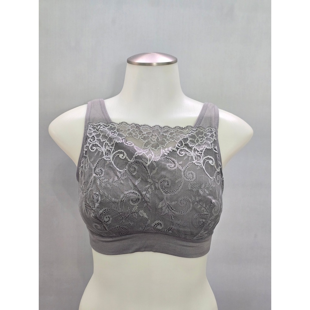 Milana Gray Romantic Boudoir Bridal Cottage Lingerie Feminine Lace Bra Plus 1X